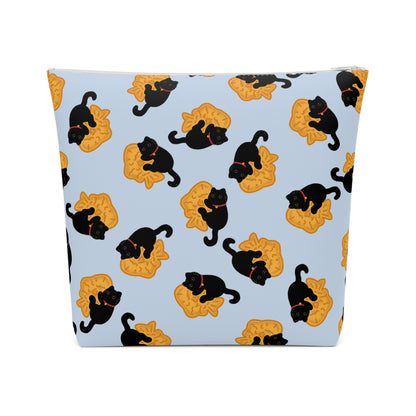 Baby Blue Black Cat Taiyaki Cosmetic Bag