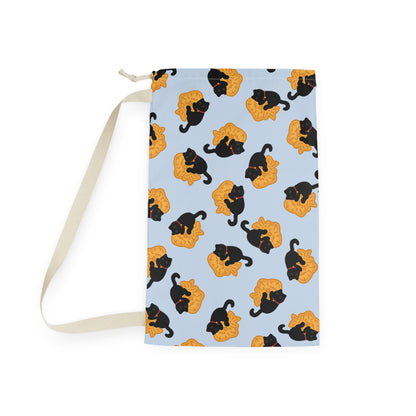 Baby Blue Black Cat Taiyaki Drawstring Bag