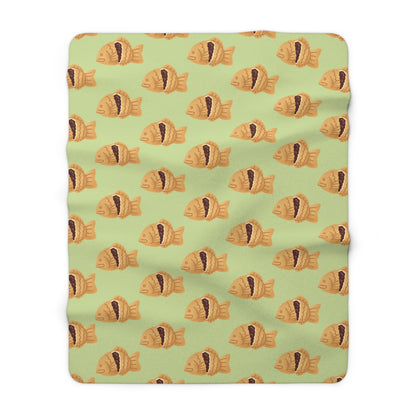Matcha Green Taiyaki Cozy Fleece Blanket