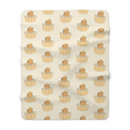 Capybara Bath Cozy Fleece Blanket