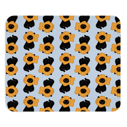 Baby Blue Black Cat Taiyaki Hat Mouse Pad