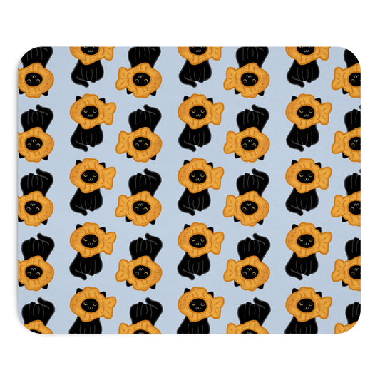 Baby Blue Black Cat Taiyaki Hat Mouse Pad