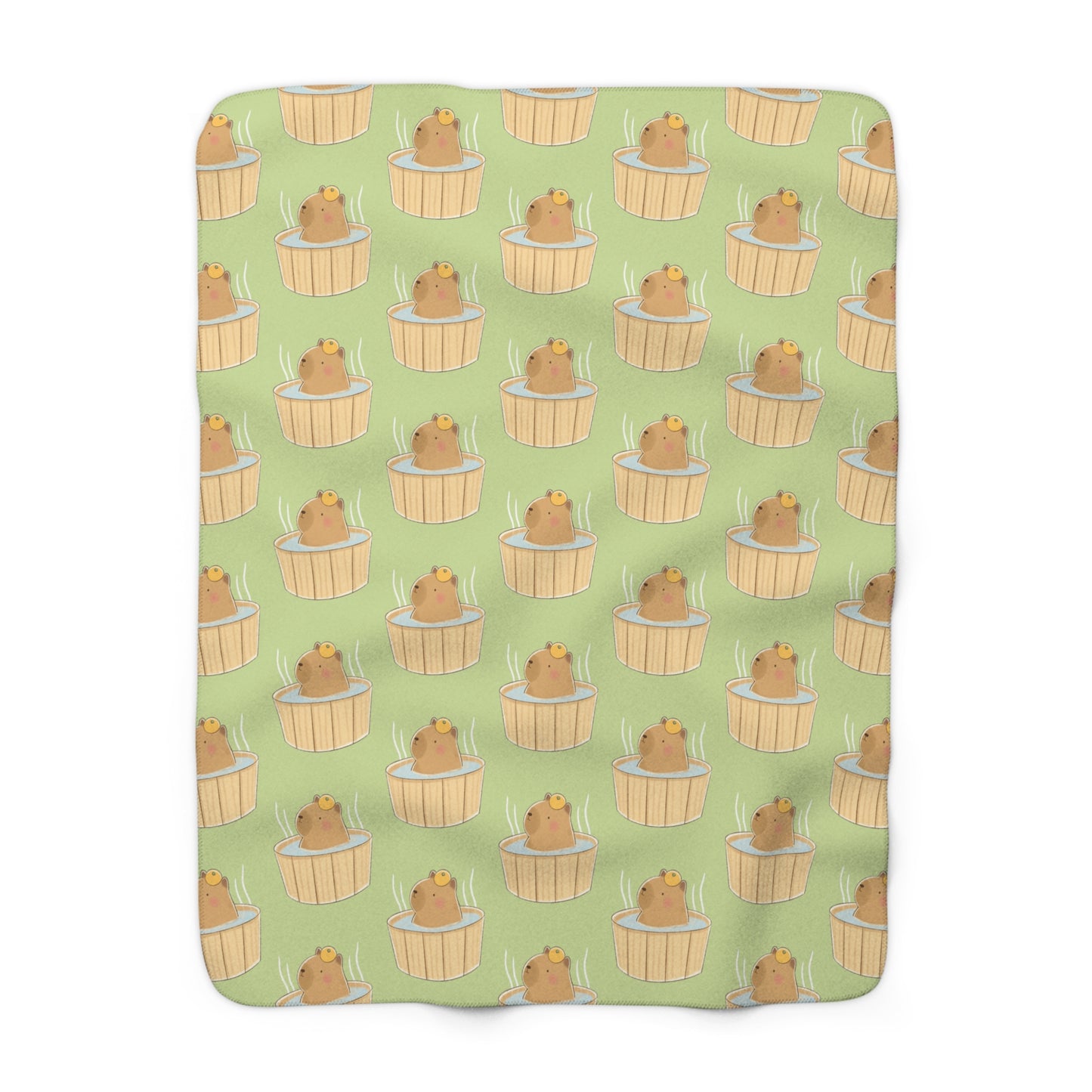 Matcha Green Capybara Bath Cozy Fleece Blanket
