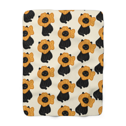 Black Cat Taiyaki Hat Cozy Fleece Blanket