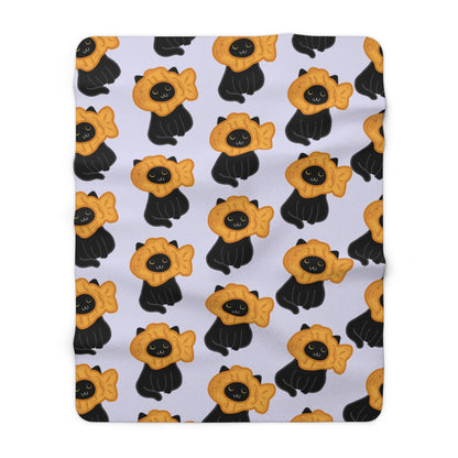 Lavender Black Cat Taiyaki Hat Cozy Fleece Blanket