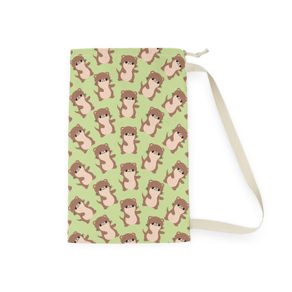 Matcha Green Otter Drawstring Bag