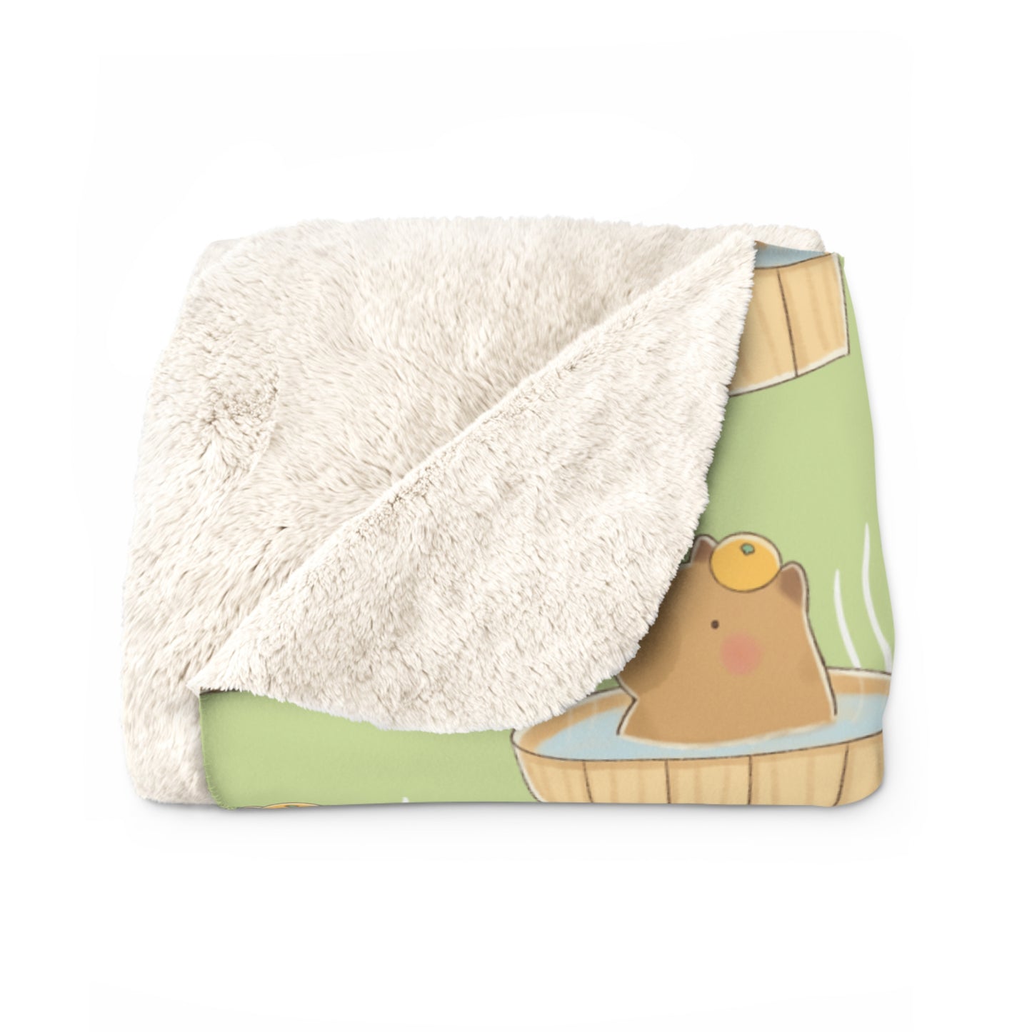 Matcha Green Capybara Bath Cozy Fleece Blanket