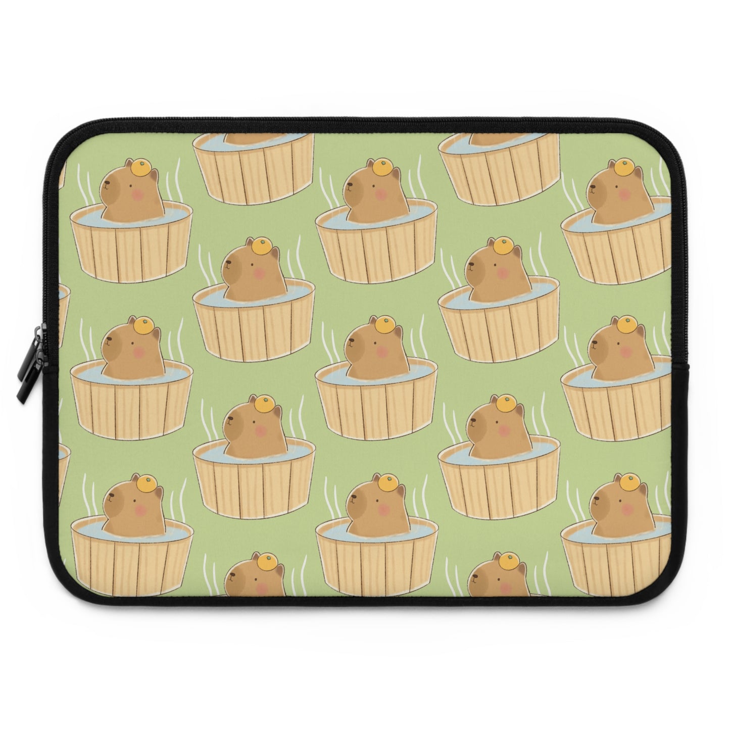 Matcha Green Capybara Bath Laptop Sleeve
