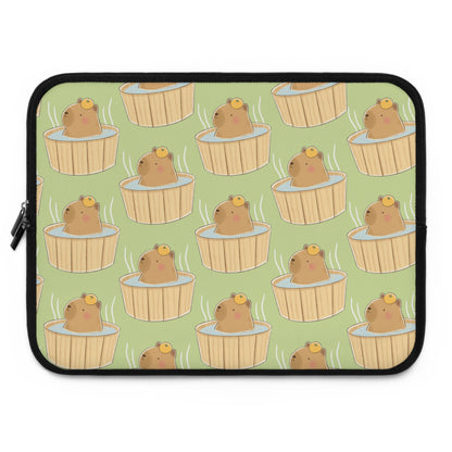 Matcha Green Capybara Bath Laptop Sleeve