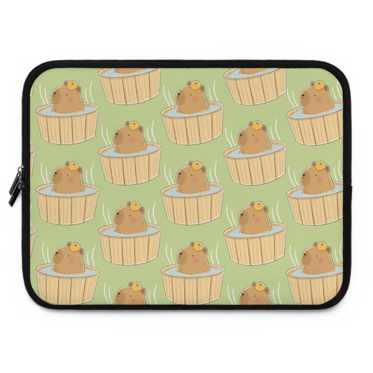 Matcha Green Capybara Bath Laptop Sleeve