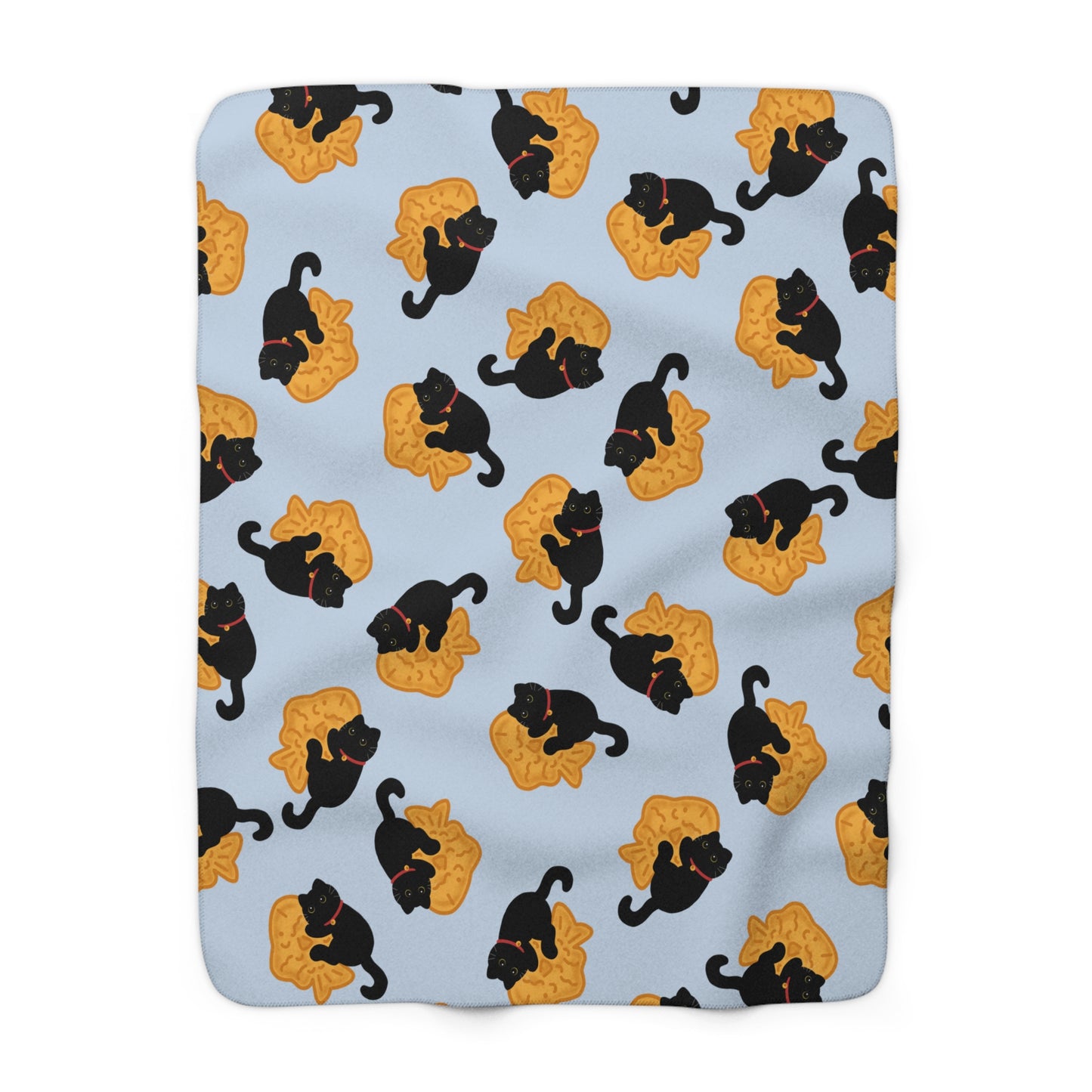 Baby Blue Black Cat Taiyaki Cozy Fleece Blanket