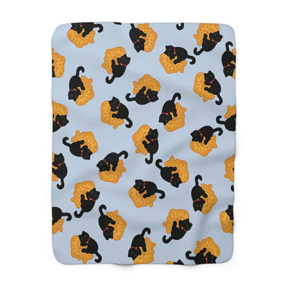 Baby Blue Black Cat Taiyaki Cozy Fleece Blanket