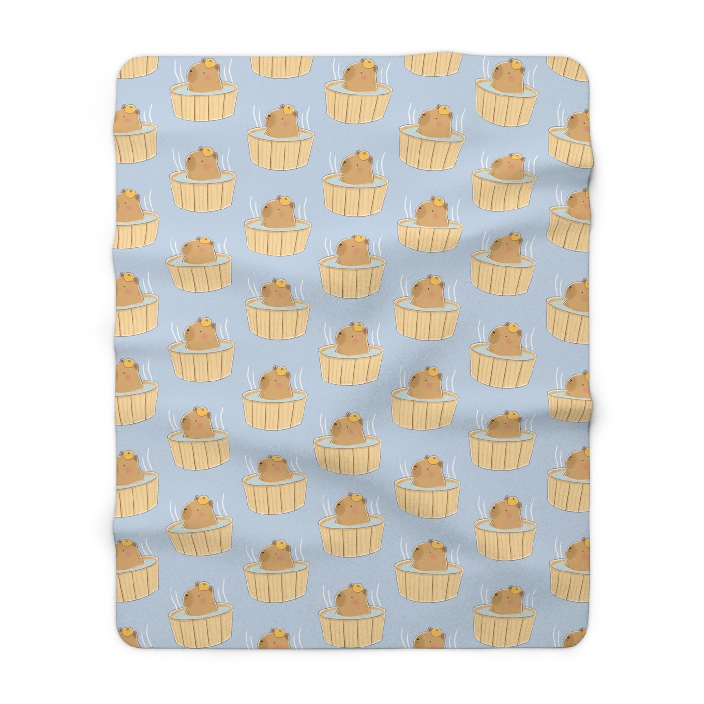 Baby Blue Capybara Bath Cozy Fleece Blanket