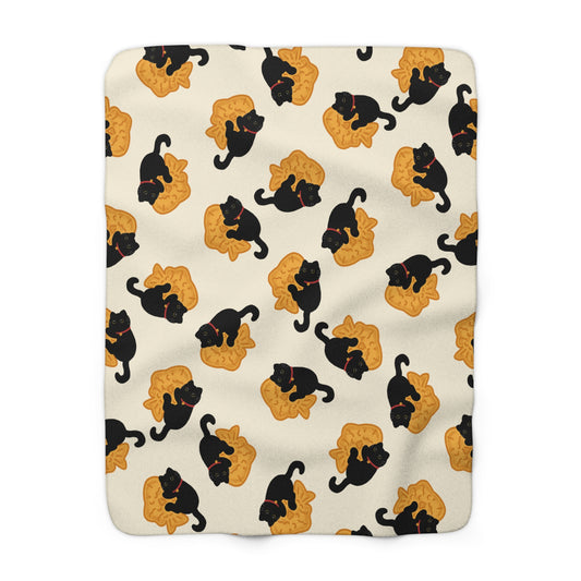 Black Cat Taiyaki Cozy Fleece Blanket