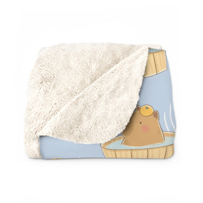 Baby Blue Capybara Bath Cozy Fleece Blanket