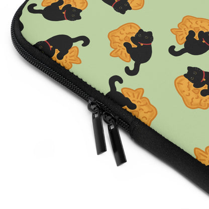 Matcha Green Black Cat Taiyaki Laptop Sleeve