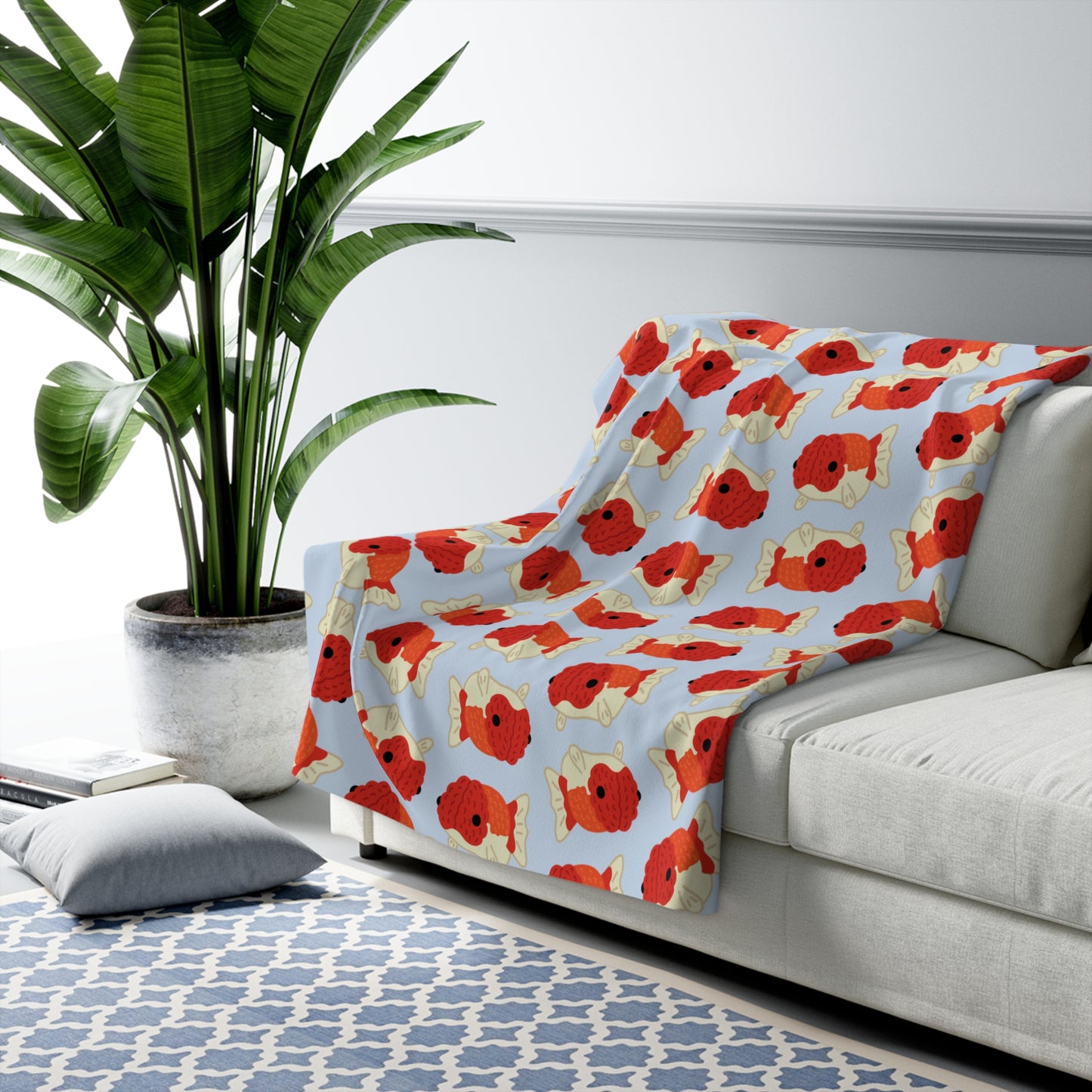 Baby Blue Chubby Goldfish Cozy Fleece Blanket