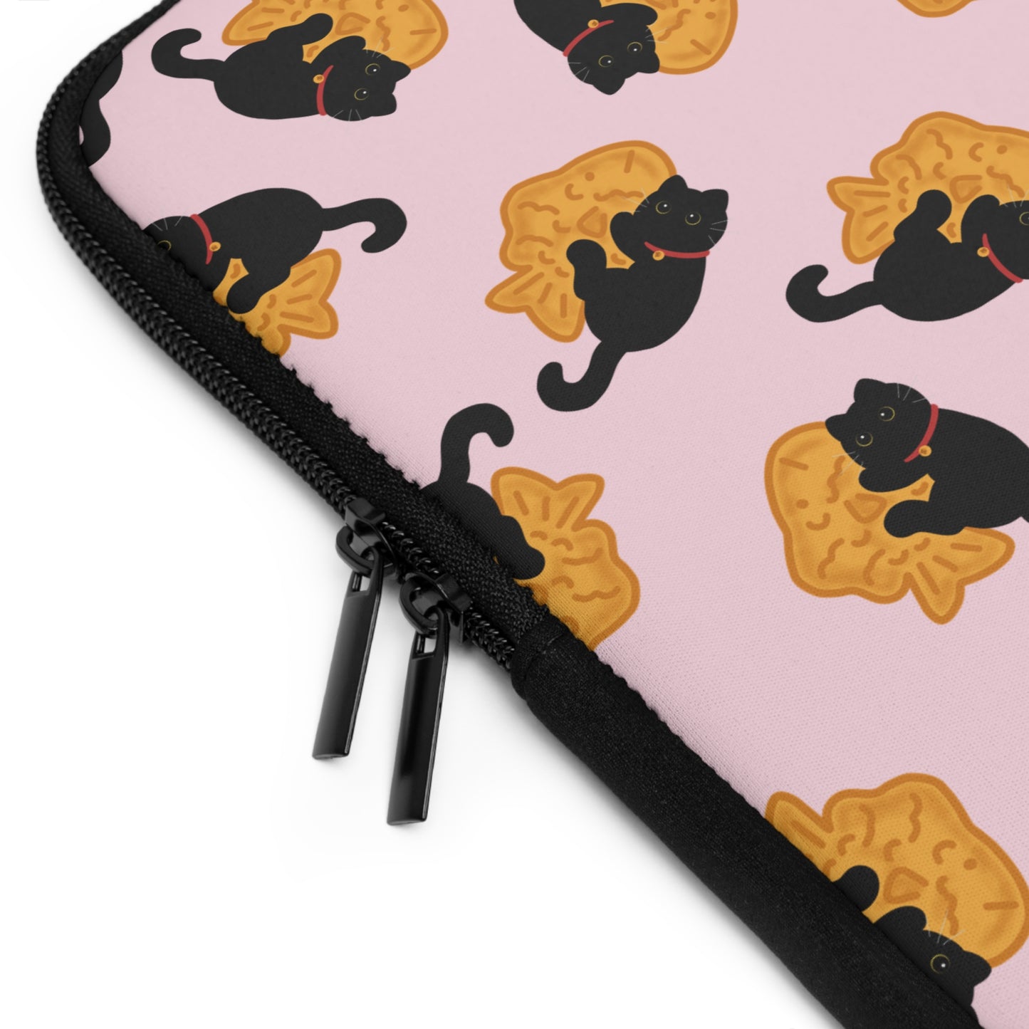 Baby Pink Black Cat Taiyaki Laptop Sleeve