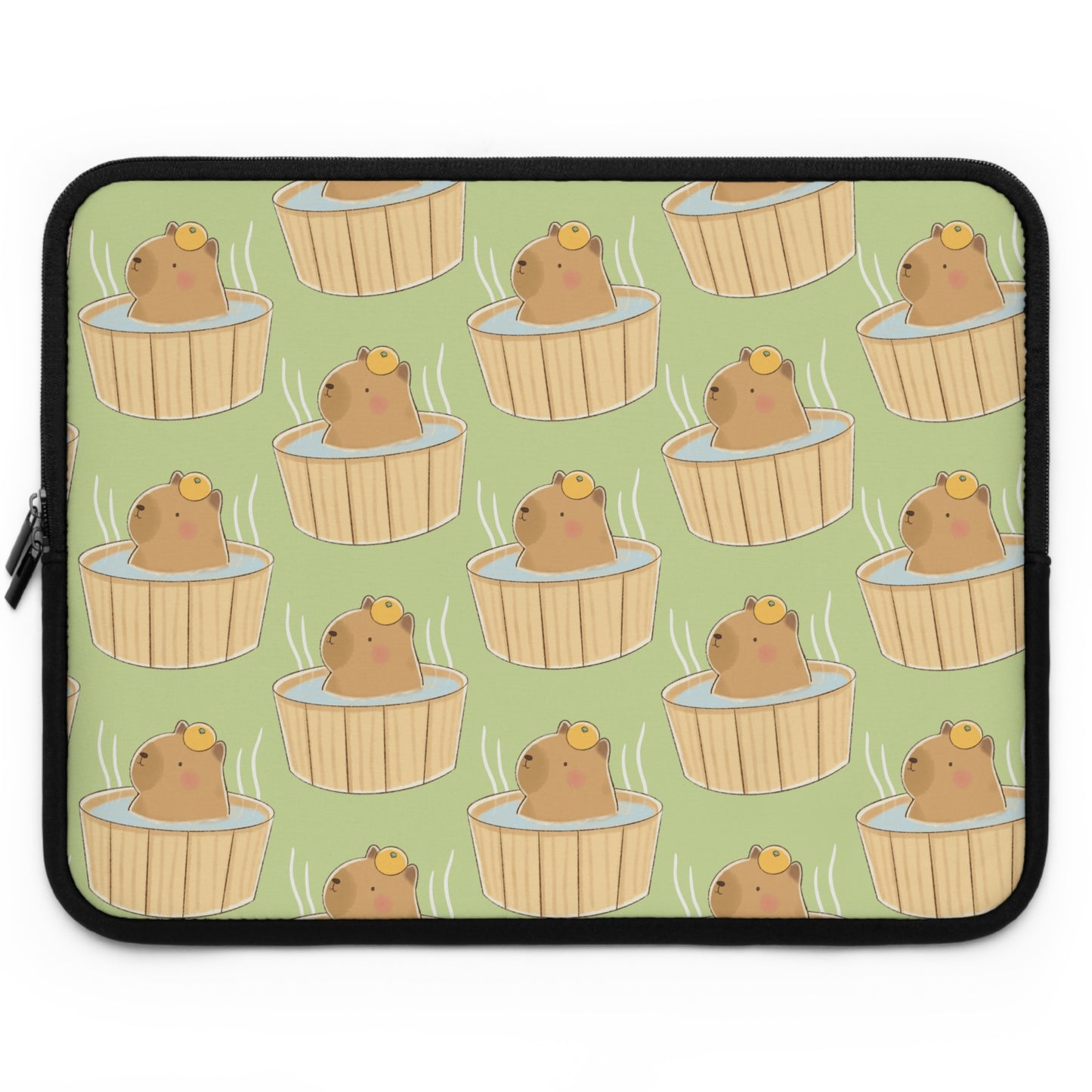 Matcha Green Capybara Bath Laptop Sleeve