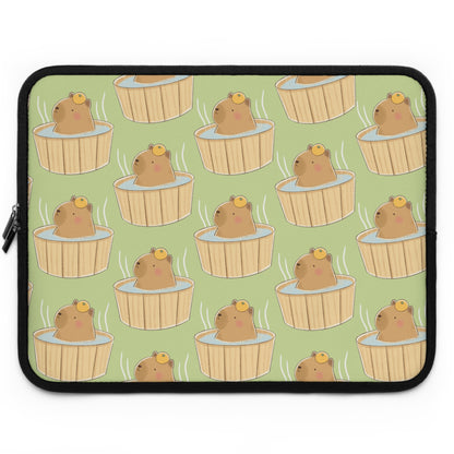 Matcha Green Capybara Bath Laptop Sleeve