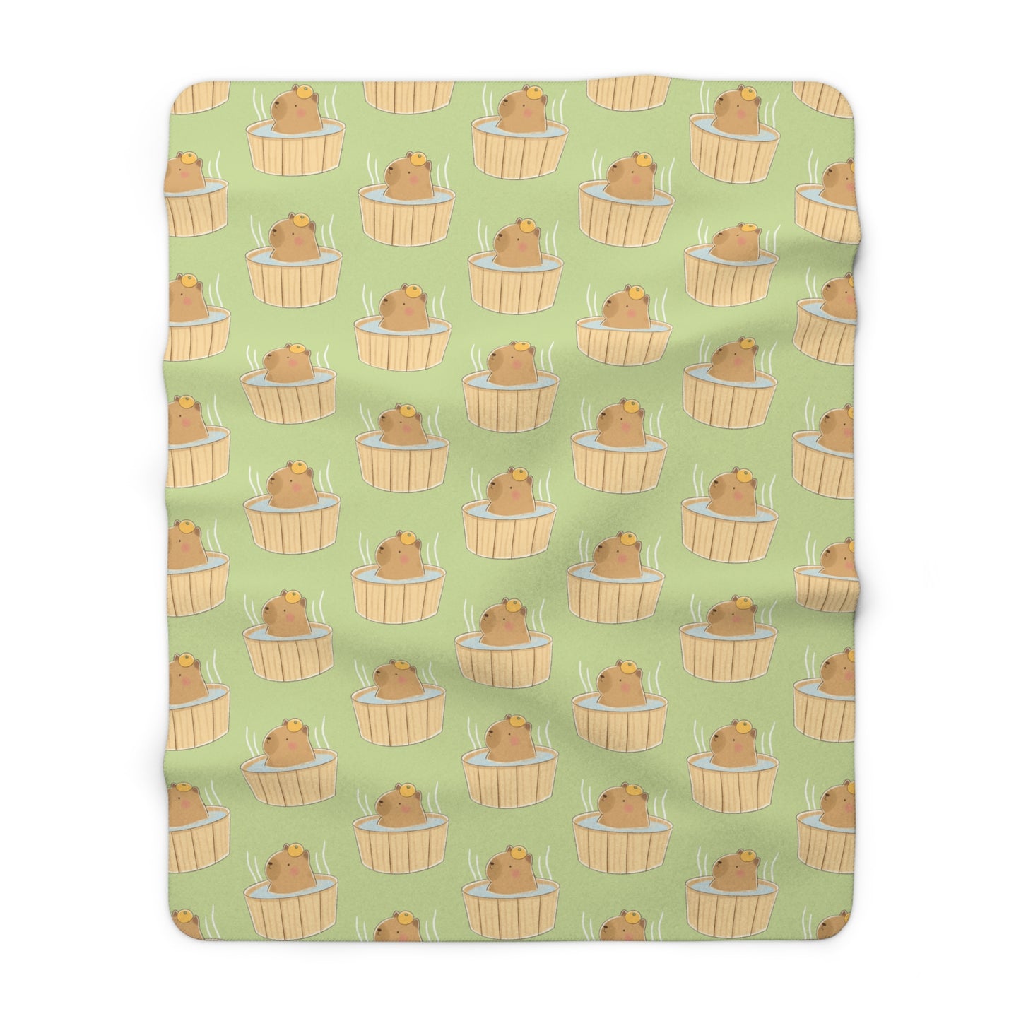 Matcha Green Capybara Bath Cozy Fleece Blanket