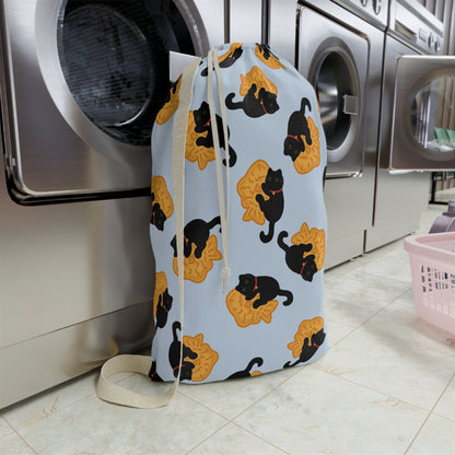 Baby Blue Black Cat Taiyaki Drawstring Bag