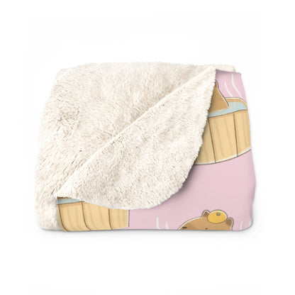 Baby Pink Capybara Bath Cozy Fleece Blanket