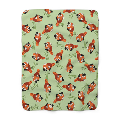 Matcha Green Red Panda Cozy Fleece Blanket