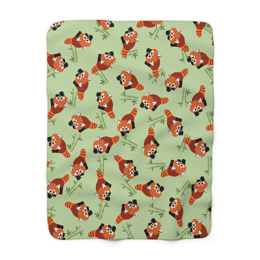 Matcha Green Red Panda Cozy Fleece Blanket