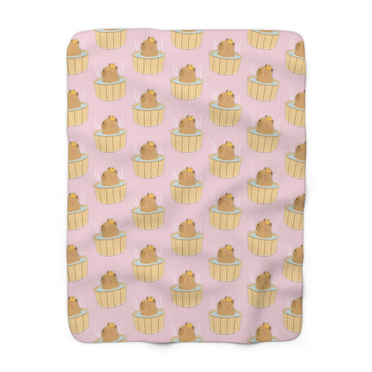 Baby Pink Capybara Bath Cozy Fleece Blanket