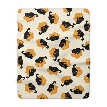 Black Cat Taiyaki Cozy Fleece Blanket