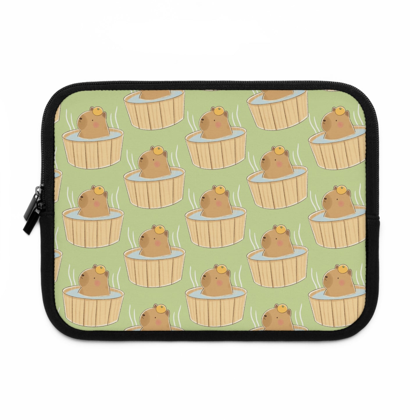 Matcha Green Capybara Bath Laptop Sleeve