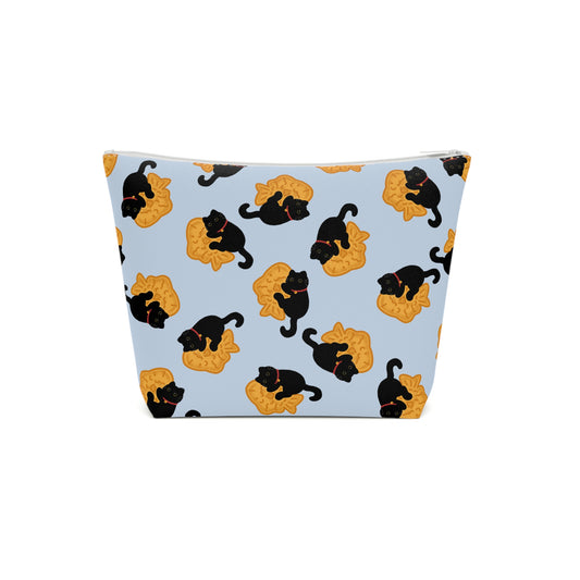 Baby Blue Black Cat Taiyaki Cosmetic Bag