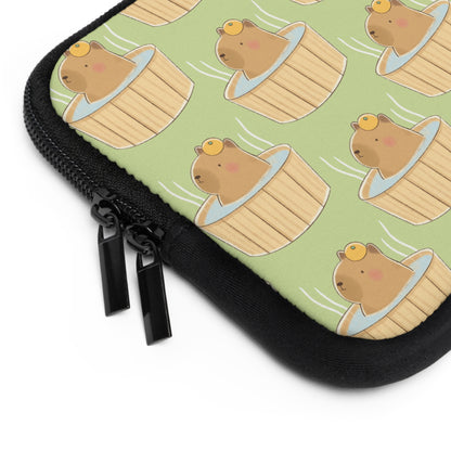 Matcha Green Capybara Bath Laptop Sleeve