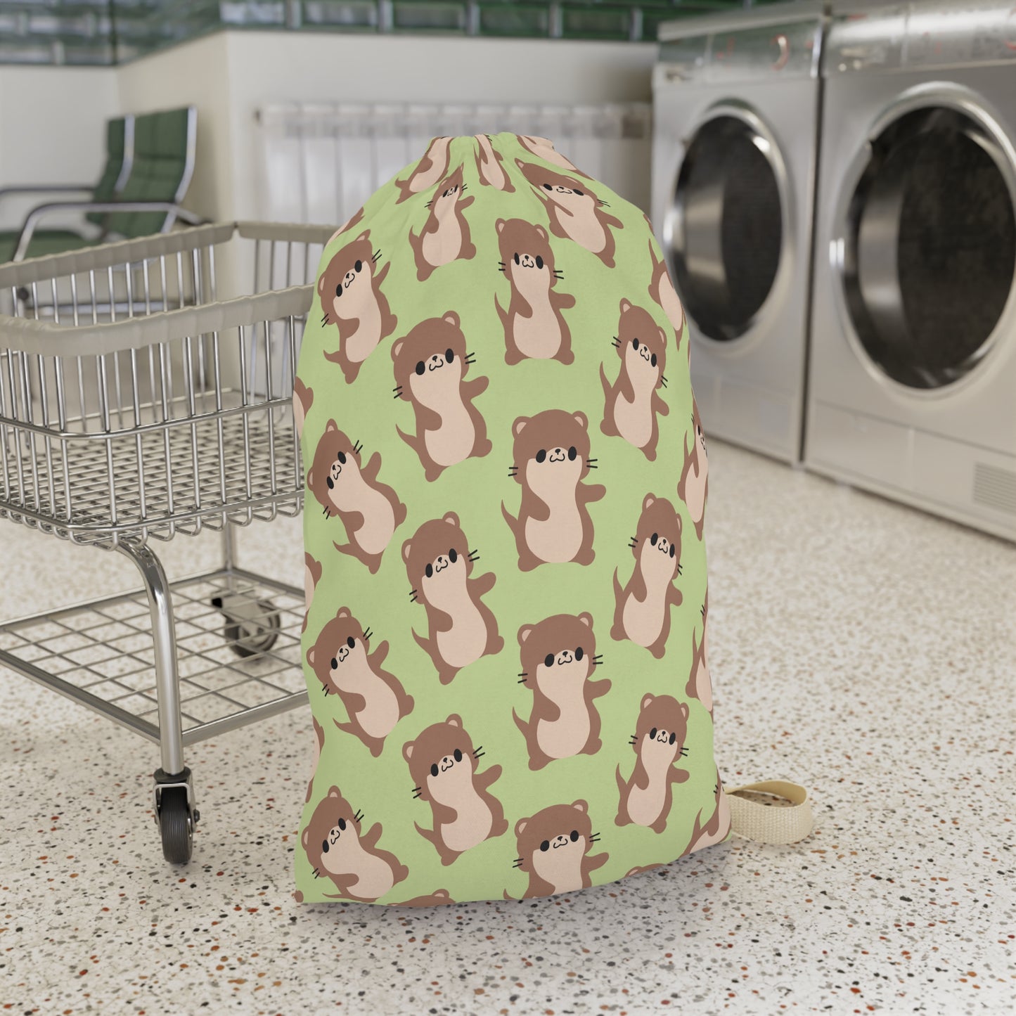 Matcha Green Otter Drawstring Bag