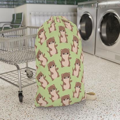 Matcha Green Otter Drawstring Bag