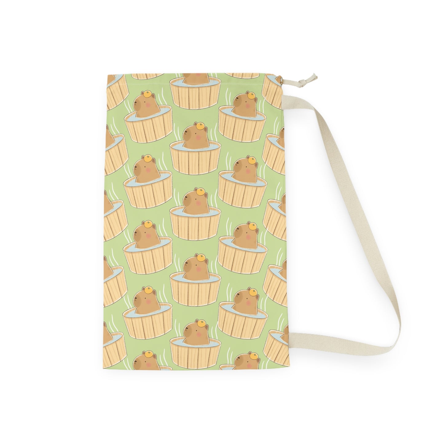 Matcha Green Capybara Bath Drawstring Bag