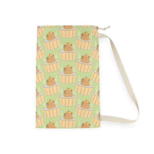 Matcha Green Capybara Bath Drawstring Bag