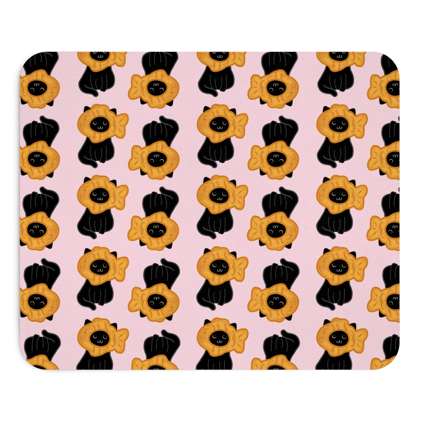 Baby Pink Black Cat Taiyaki Hat Mouse Pad