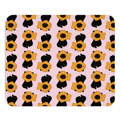 Baby Pink Black Cat Taiyaki Hat Mouse Pad