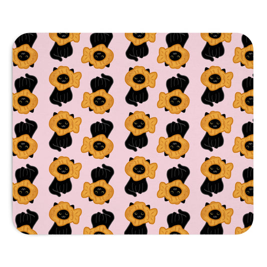 Baby Pink Black Cat Taiyaki Hat Mouse Pad