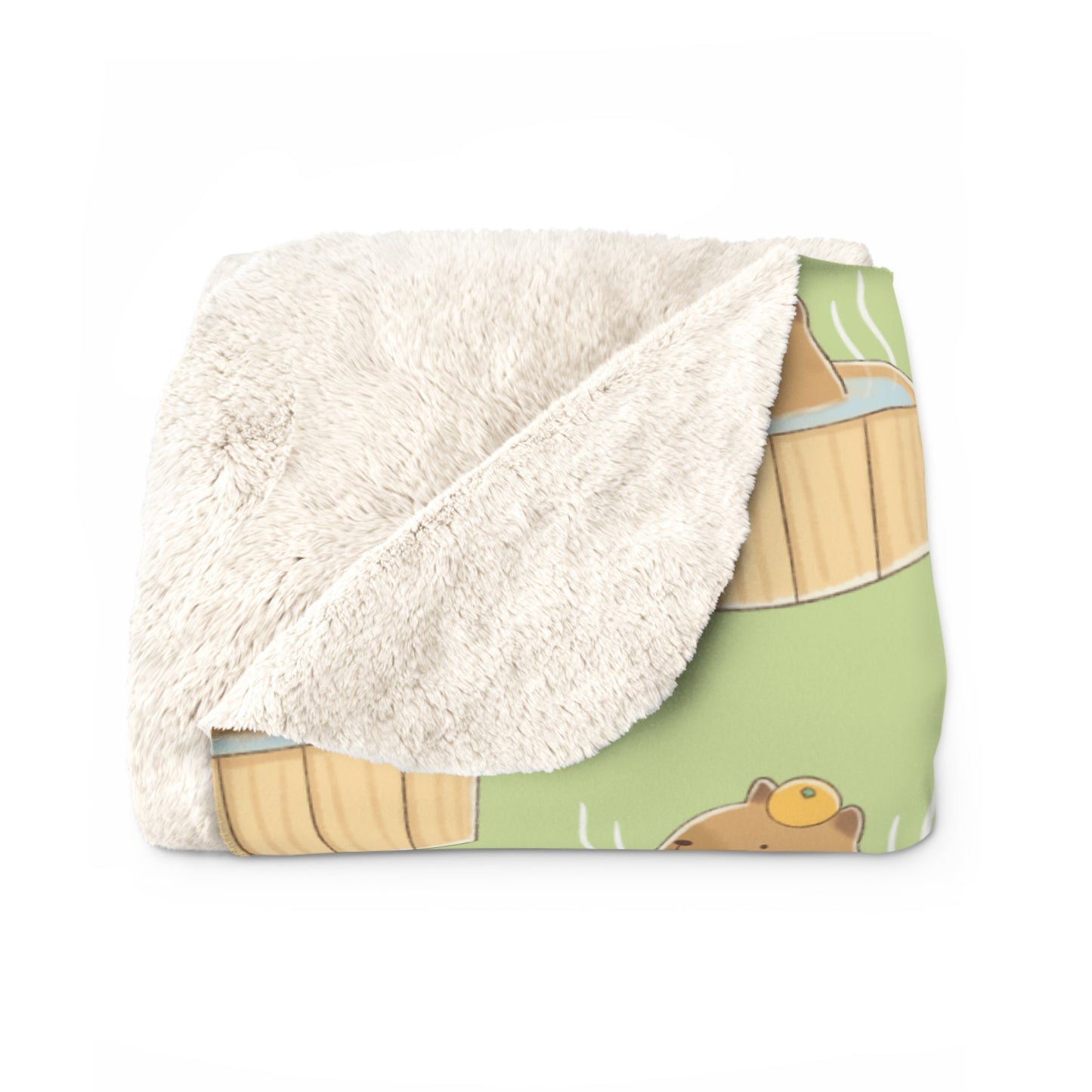 Matcha Green Capybara Bath Cozy Fleece Blanket
