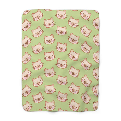 Matcha Green Kitty Kat Cozy Fleece Blanket