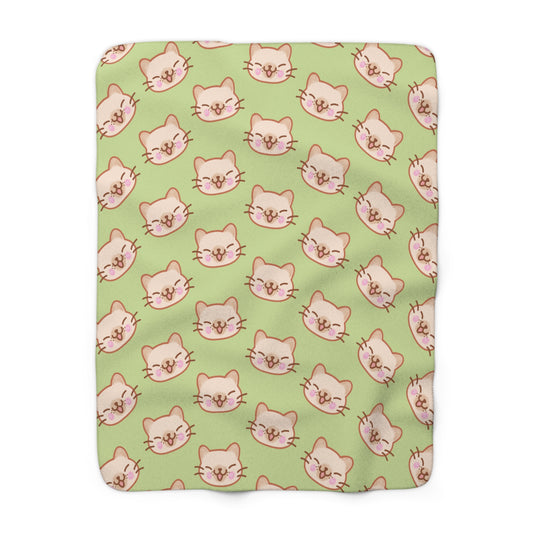Matcha Green Kitty Kat Cozy Fleece Blanket