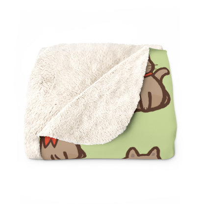 Matcha Green Kitty Kat Cozy Fleece Blanket