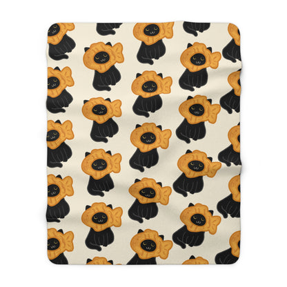 Black Cat Taiyaki Hat Cozy Fleece Blanket
