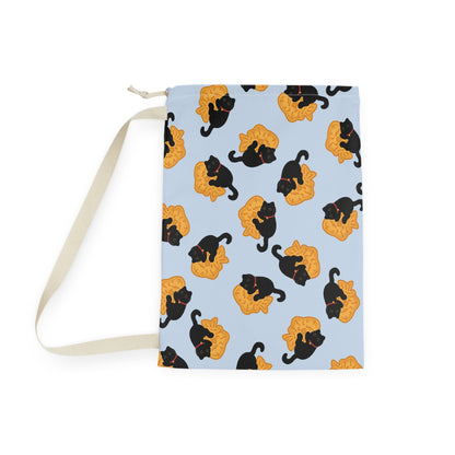 Baby Blue Black Cat Taiyaki Drawstring Bag