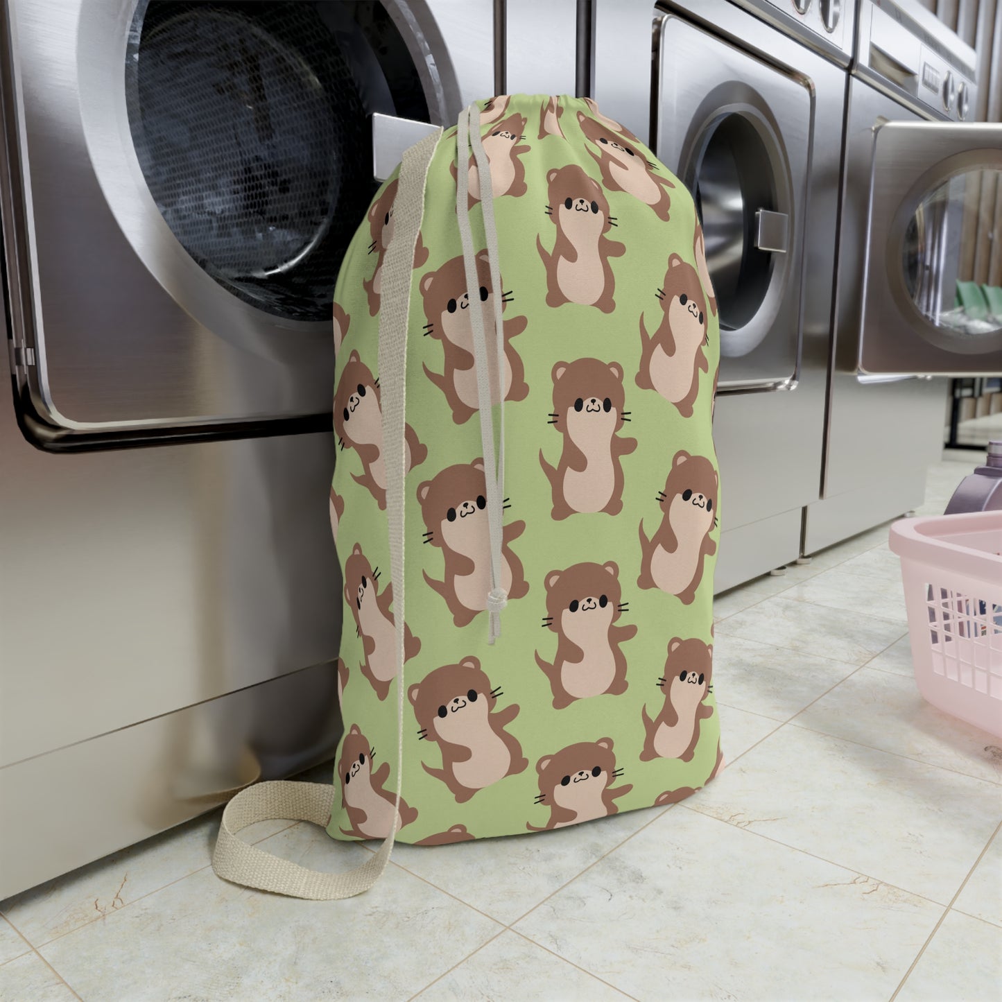 Matcha Green Otter Drawstring Bag