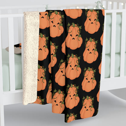 Angry Pumpkin Black Cozy Fleece Blanket