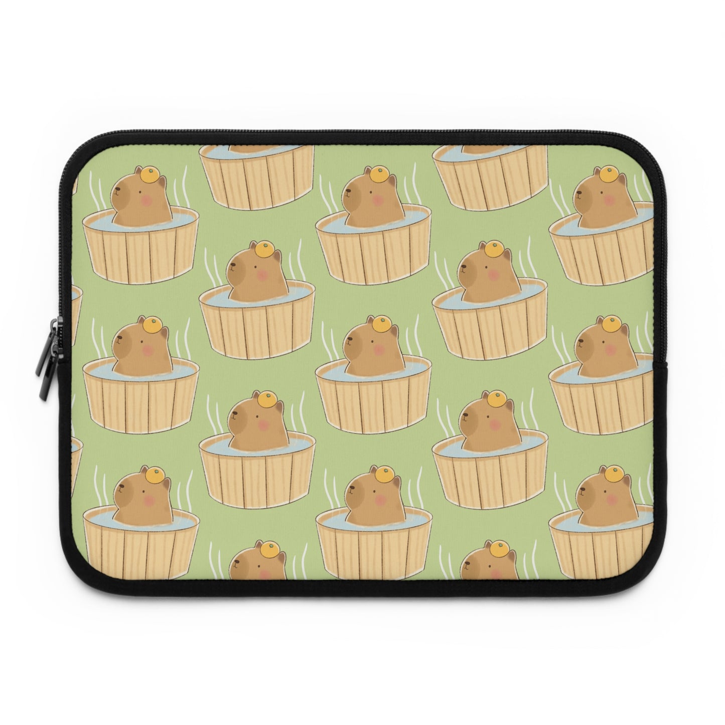 Matcha Green Capybara Bath Laptop Sleeve